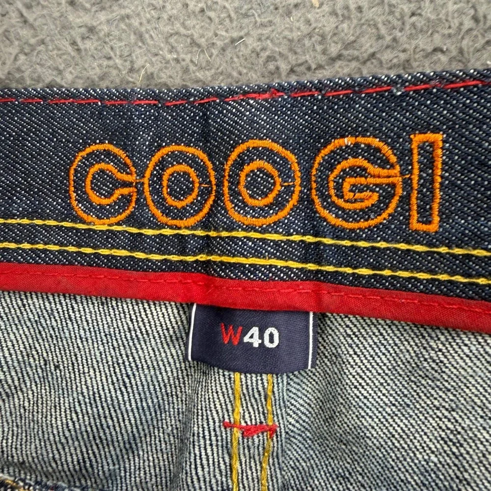 Coogi Mens Embroidered Denim Jean Shorts Blue Red Size 40 W40 Y2K Hip Hop Urban